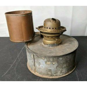 Antique Oil Lamp E. Miller & Co USA Brass & galvanized bottom w/ burner